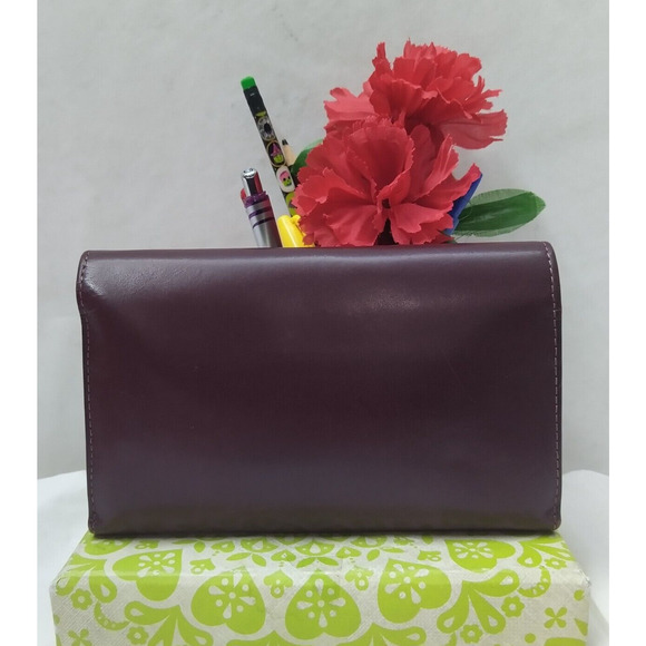 Bosca Maroon Leather Kisslock Pocket Credit Cards Trifold Long Wallet - Vintage - Picture 3 of 14